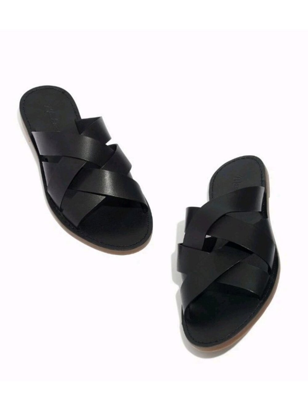 Madewell The Boardwalk Woven Slide Sandal Womens Size 8 Black Leather Upper